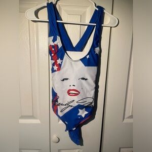 Women's Marilyn Monroe Blue and Red Graphic One Piece Swimsuit